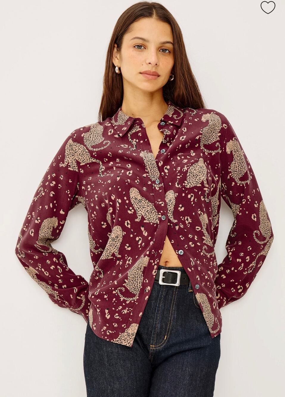 Rails Silk Oxblood Leopard Kate Button Down Shirt Maroon Magenta Small